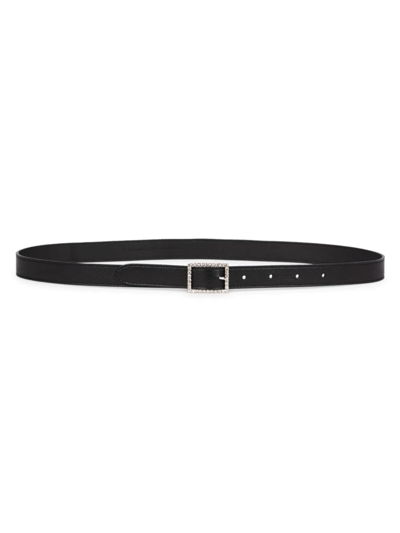 Shop Saint Laurent Women's Crystal-embellished Buckle Leather Belt In Nero Crystal