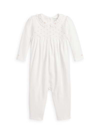 Shop Polo Ralph Lauren Baby Girl's Smocked Organic Cotton Onesie In White