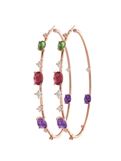 Shop Mattia Cielo Women's Rugiada Pietre 18k Rose Gold, Titanium, & Multi-gemstone Hoop Earrings In Pink