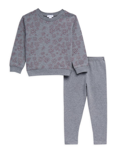 Shop Splendid Little Girl's 2-piece Daisy Print Sweatshirt & Leggings Set In Heather Charcoal