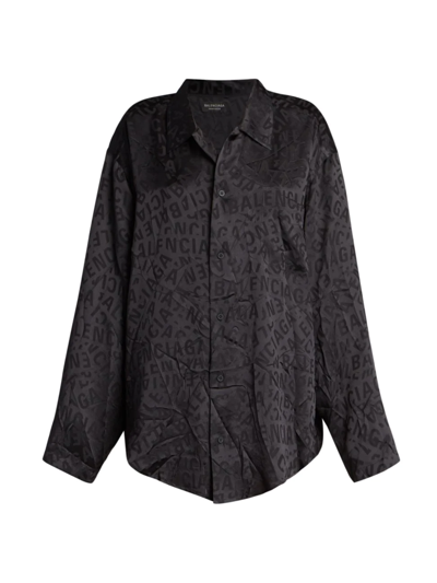 Shop Balenciaga Oversized Jacquard-logo Shirt In Black