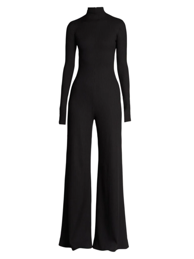 Shop Balenciaga Turtleneck Rib-knit Jumpsuit In Black