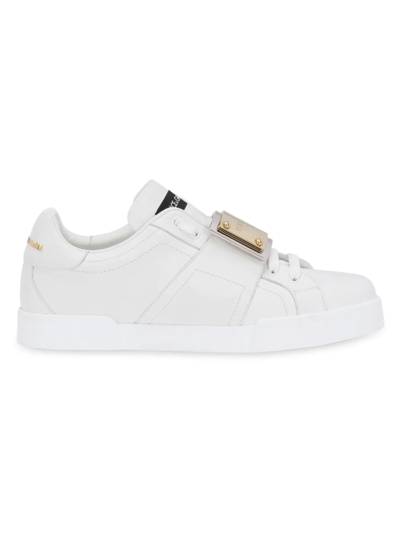 Shop Dolce & Gabbana Men's Portofino Leather Low-top Sneakers In Bianco