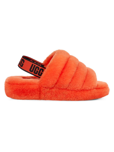 Shop Ugg Women's Fluff Yeah Sheepskin Slingback Slippers In Hazard Orange