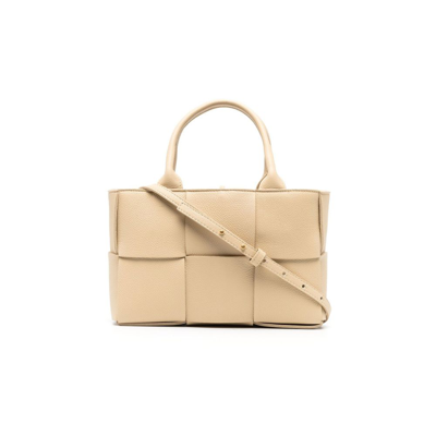 Shop Bottega Veneta Neutral Arco Mini Leather Tote Bag In Neutrals