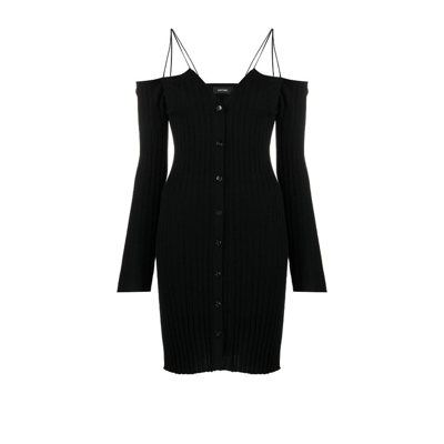 Shop Lisa Yang Black Off-the-shoulder Cashmere Mini Dress
