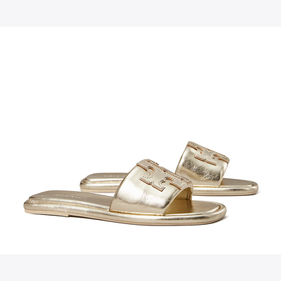 Shop Tory Burch Double T Burch Slide In Spark Gold