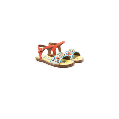 Shop Dolce & Gabbana Kids Yellow Printed Leather Sandals