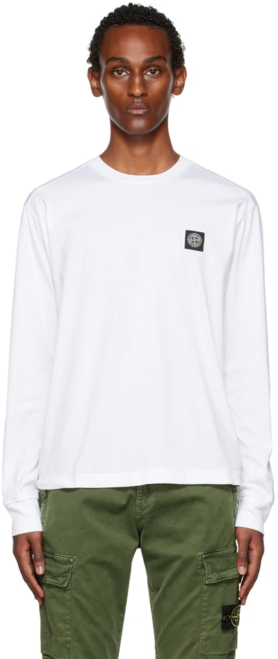 Shop Stone Island White Patch Long Sleeve T-shirt In V0001 White