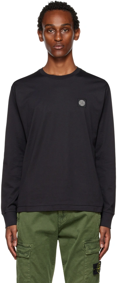 Shop Stone Island Black Patch Long Sleeve T-shirt In V0029 Black