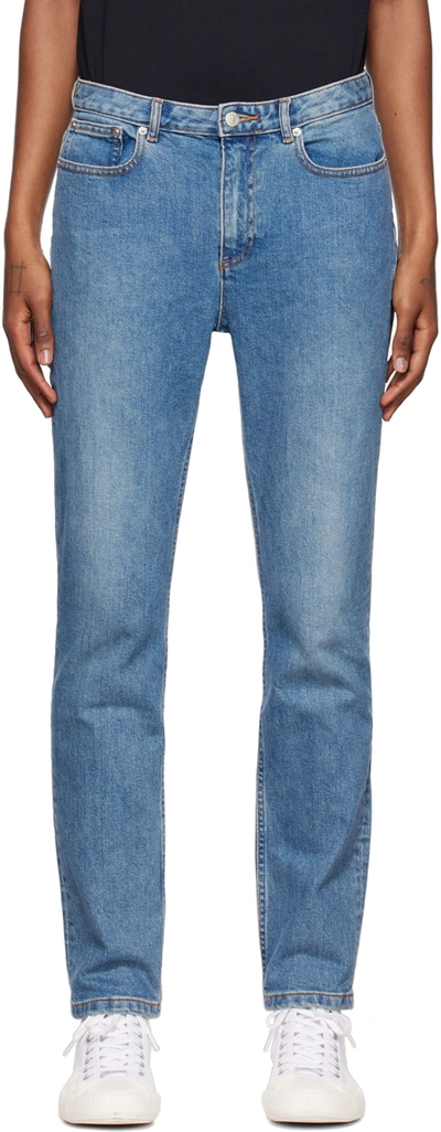 Shop Apc Blue High Standard Jeans In Ial Washed Indigo