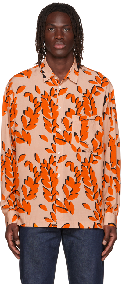 Shop Jacquemus Beige Le Papier 'la Chemise Baou' Shirt In Print Orange Leaves