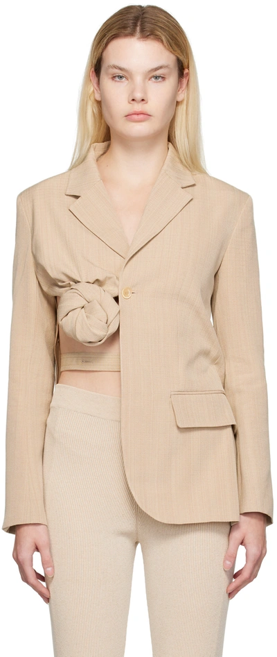 Shop Jacquemus Beige Le Papier 'la Veste Baccala' Blazer In 180 Dark Beige