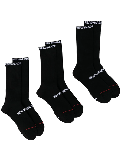 Shop Readymade Pack-of-three Logo Socks In Black