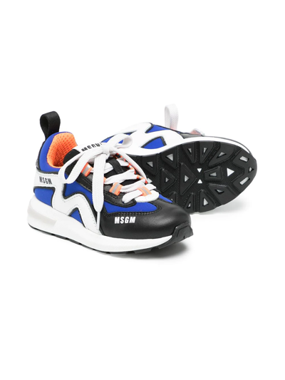 Shop Msgm Colour-block Panelled Sneakers In Blue