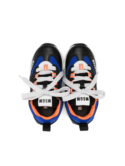 Shop Msgm Colour-block Panelled Sneakers In Blue