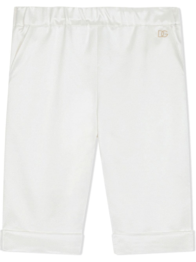 Shop Dolce & Gabbana Dg-logo Silk Trousers In White