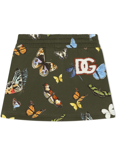 Dolce & Gabbana Short Jersey Skirt With Butterfly Print In Green