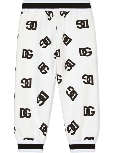 Dolce & Gabbana Jersey Jogging Pants With Dg Logo Print In White