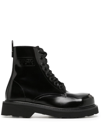 Shop Kenzo Smile Leather Ankle Boots In Black