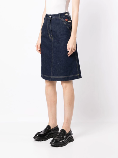 Shop Kenzo Side Button-fastening Detail Denim Skirt In Blue