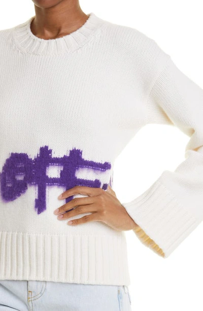 Shop Off-white Intarsia Spray Paint Logo Wool Blend Sweater In White Purple