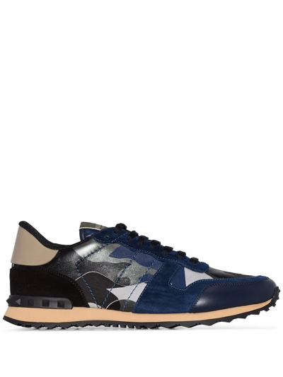Shop Valentino Men's  Blue Leather Sneakers