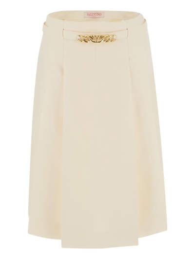 Shop Valentino Pleaded Skirt In Ivory