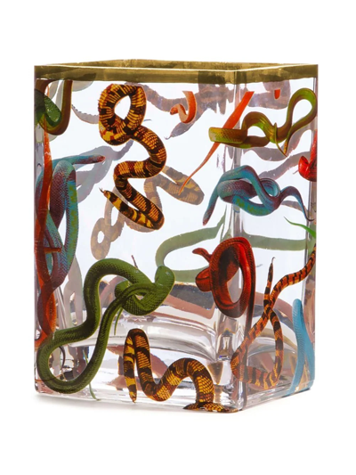 Shop Seletti Snakes Small Glass Vase In Neutrals