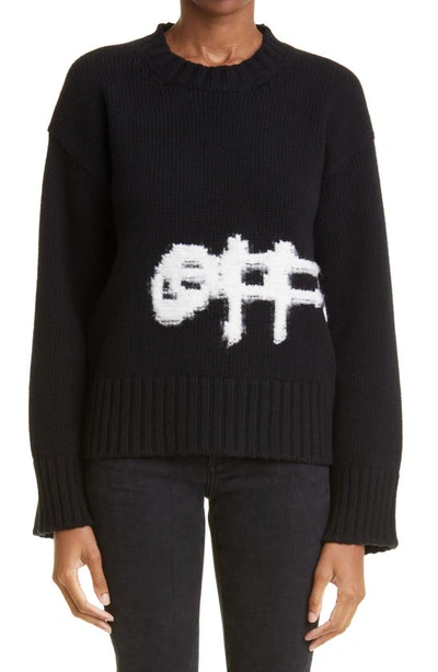 Shop Off-white Intarsia Spray Paint Logo Wool Blend Sweater In Black White