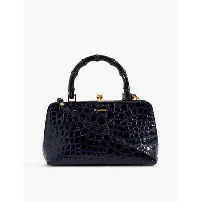 Shop Jil Sander Goji Bamboo Mini Leather Clutch Bag In Dark Blue