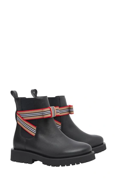 Shop Burberry Kids' Dearington Icon Stripe Chelsea Boot In Black