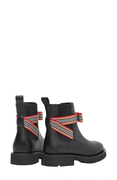 Shop Burberry Kids' Dearington Icon Stripe Chelsea Boot In Black