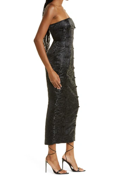 Shop Sau Lee Jennifer Floral Jacquard Strapless Satin Pencil Dress In Black