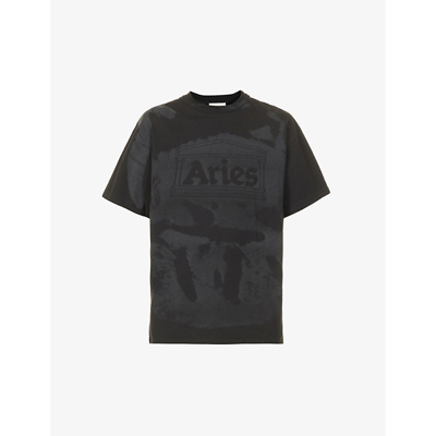 Shop Aries Mega Temple Lasered Brand-print Cotton-jersey T-shirt In Black