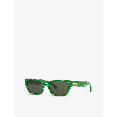Shop Bottega Veneta Women's Green Bv1143s Acetate Rectangular-frame Sunglasses