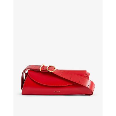 Shop Jil Sander Cannolo Small Logo-embossed Leather Shoulder Bag In Red