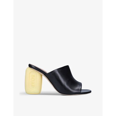 Shop Loewe Women's Black/comb Soap-heel Leather Heeled Mules