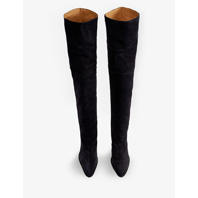 Shop Isabel Marant Women's Black Riria Heeled Suede Knee-high Boots