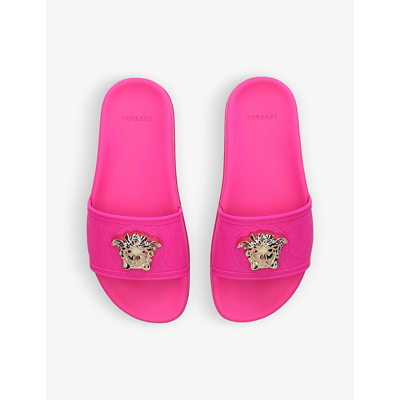Shop Versace Palazzo Medusa-plaque Moulded Sliders In Fuchsia