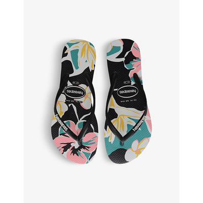 Shop Havaianas Women's Black/black Slim Floral-print Rubber Flip-flops