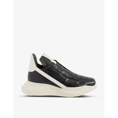 Shop Rick Owens Men's Blk/white Geth Leather High-top Trainers