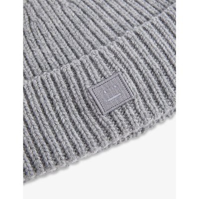 Shop Acne Studios Embroidered-face Wool Beanie Hat 8-10 Years In Grey