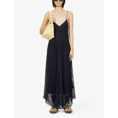 Shop Song For The Mute V-neck Sleeveless Mesh-knit Cotton Maxi Dress In Navy