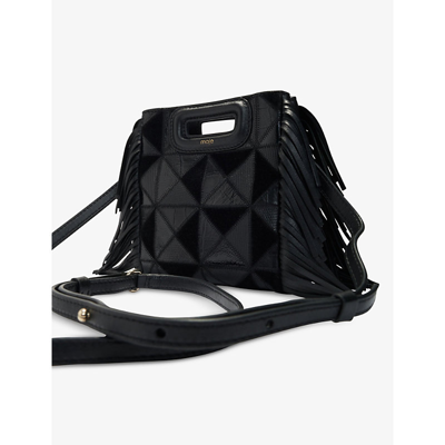 Shop Maje Noir / Gris Mini M Patchwork Leather Top-handle Bag