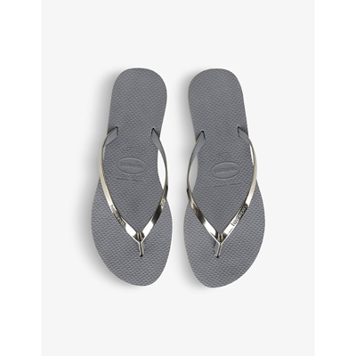 Shop Havaianas Women's Steel Grey You Metallic Logo-embossed Rubber Flip Flops