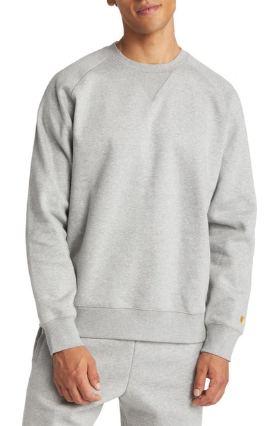Shop Carhartt Chase Crewneck Sweatshirt In Grey Heather / Gold