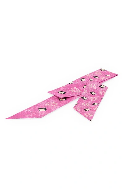 Shop Mcm Twilly Vintage Monogram Skinny Silk Scarf In Pink