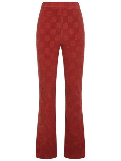 Shop Ambush High-waisted Flared Trousers In Rust Brown Velvet With Monogram Motif