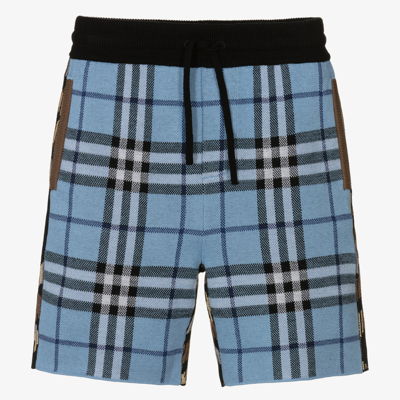 Shop Burberry Boys Wool Check Shorts In Blue
